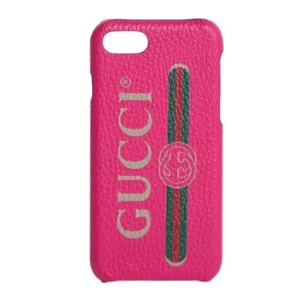 GUCCI Vintage Logo Print IPhone SE/7/8 Leather Pink Phone Case